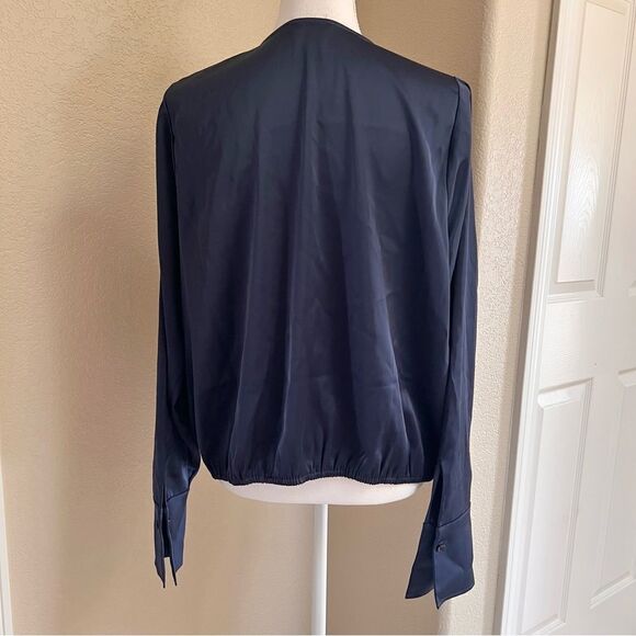 Good American Long Sleeve Washed Satin Wrap Front Blouse Blue XL NEW MSRP $149 - Picture 6 of 8